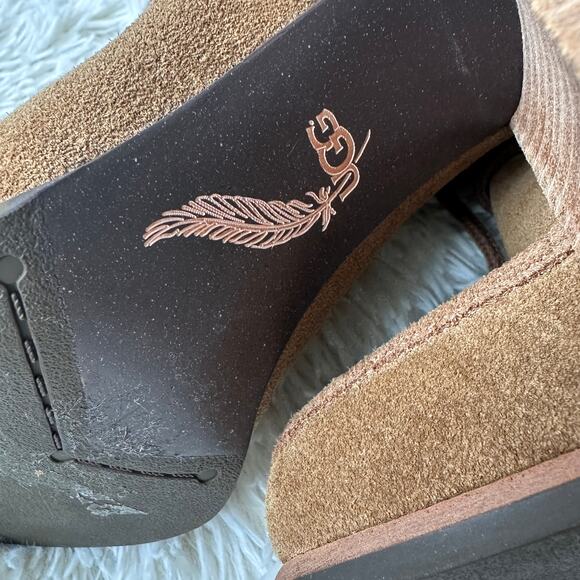 Ugg Annalise Chestnut Lace Up Suede and Sheepskin Heeled Booties Size 6 - Picture 9 of 13